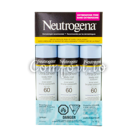 Neutrogena Ultra Sheer Body Mist 60 SPF Spray, 3 x 141 g