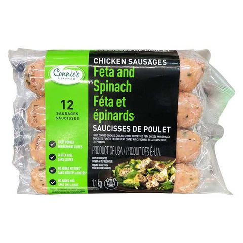 $3.5 OFF - Connie's Kitchen Feta and Spinach Chicken Sausages 12ct, 3 x 367 g