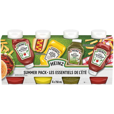 $4 OFF - Heinz Ketchup, Mustard, Relish and Ketchup Pack, 4 x 0.8 L