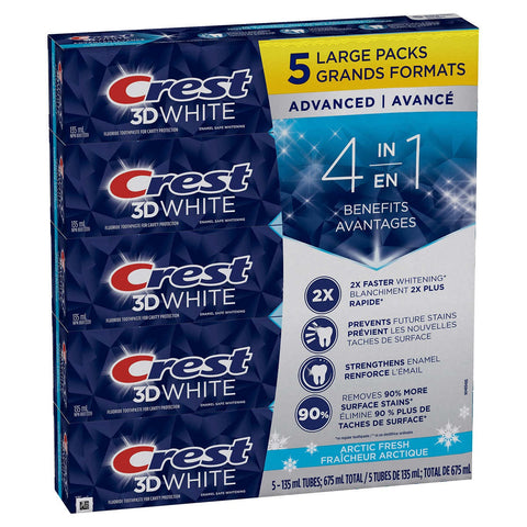 $4.5 OFF - Crest 3D White Advanced Toothpaste, 5 x 135 mL