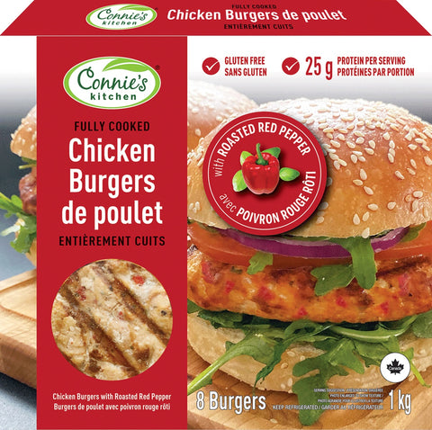 Connie's Kitchen Chicken Burgers with roasted red peper, 8 x 125 g