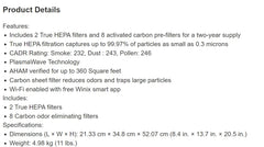 Winix 4 stage air purifier,Aham verified , 1 unit