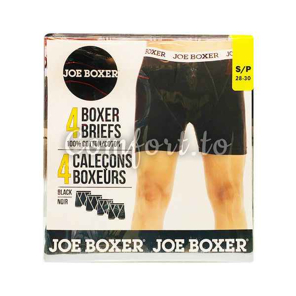 Joe Boxer Men's Boxer Briefs 4-pack, Black, XXL, 100% Cotton
