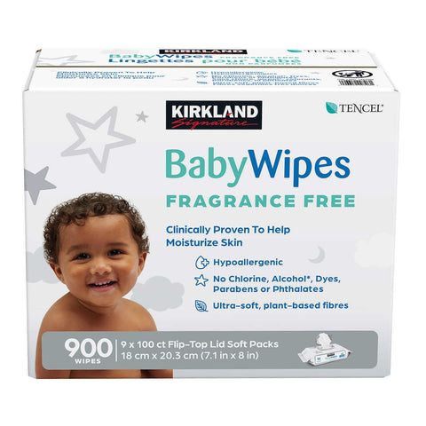 Kirkland Signature Baby Wipes Fragrance Free, 9 x 100 pacs
