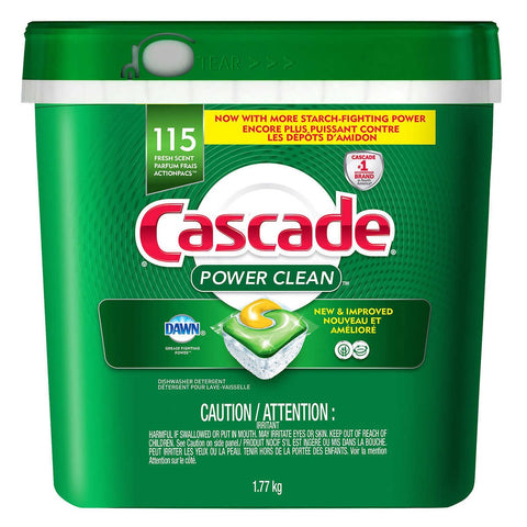 Cascade Power Clean Dishwasher Detergent ActionPacs, 115 count
