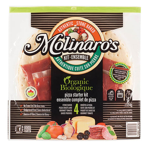 Molinaro's Organic Stone Baked Pizza Crusts with Sauce, 4 x 360 g