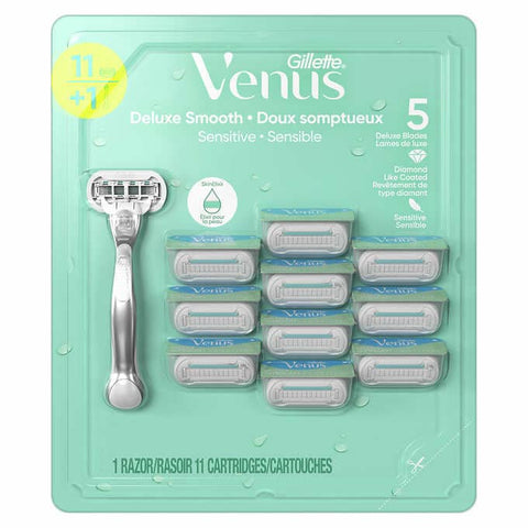 Gillette Venus Deluxe Smooth Sensitive Women's Razor - 1 Handle + 11 Refills, 1 set