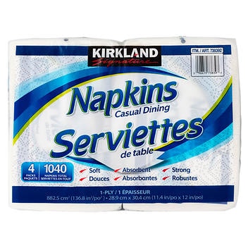 Kirkland Signature 1-ply Napkins, 1040 units