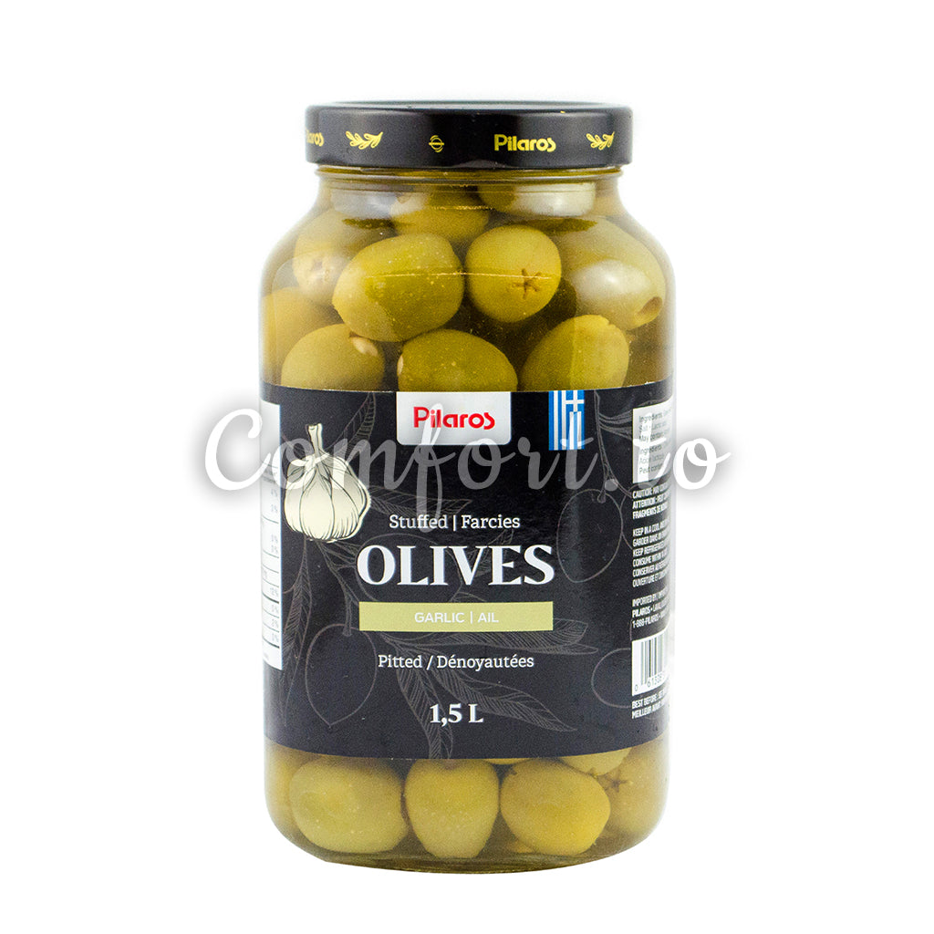 Pilaros Green Olives Stuffed with Garlic, 1.5 L