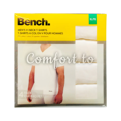 Bench Men's V-Neck T-Shirts 95 % Cotton White L, 4 units