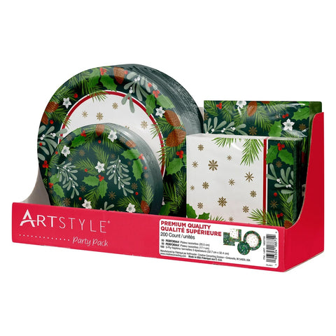 Holiday Paper Plate and Napkin Bundle Party Pack, 200 pack