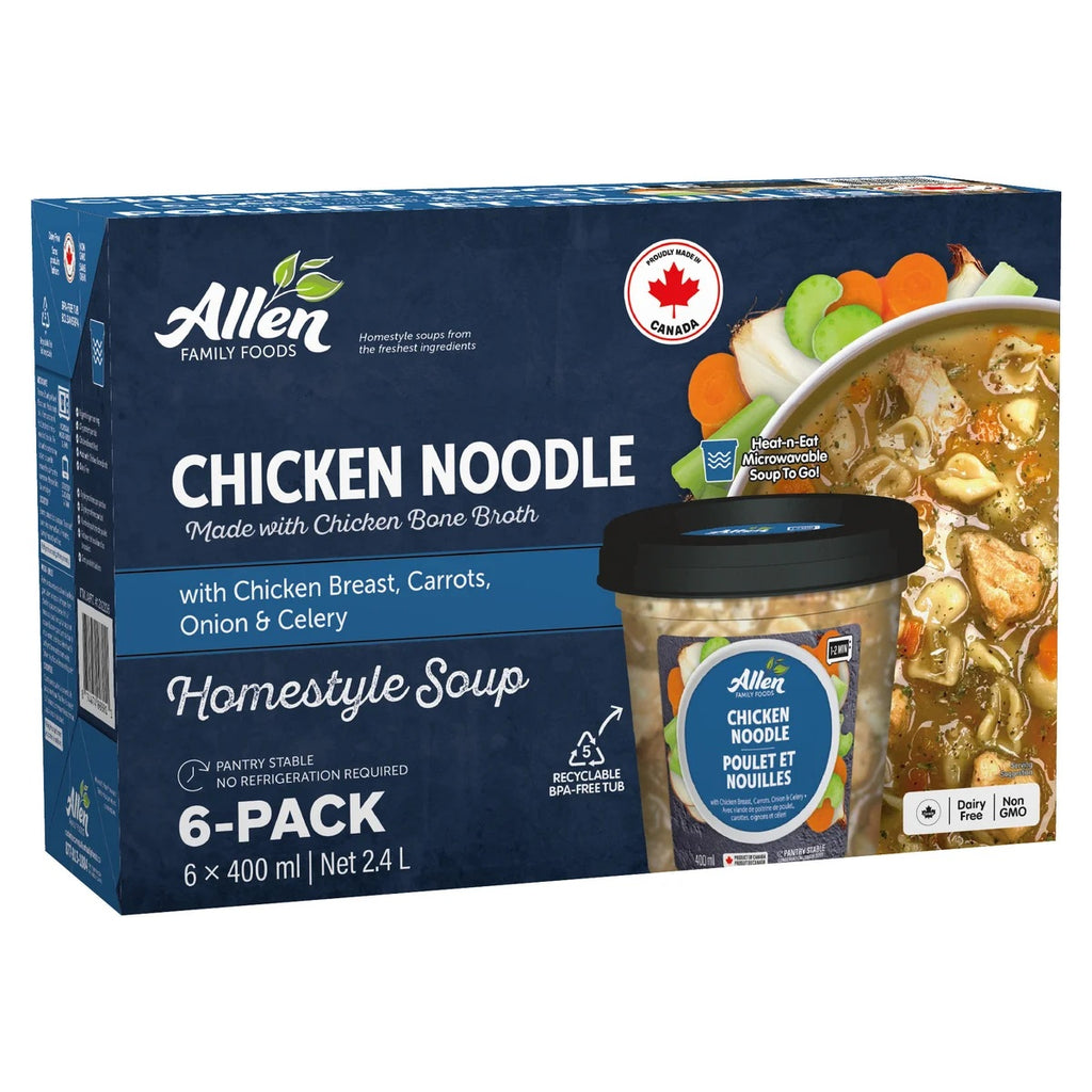 $4 OFF - Allen Family Foods Chicken Noodle Soup, 6 x 400 mL