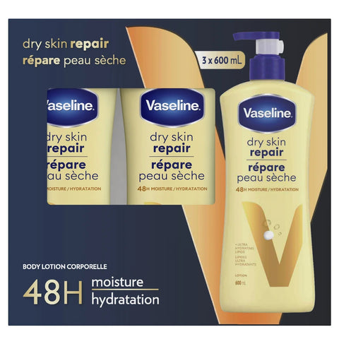 $4 OFF - Vaseline Dry Skin Repair Lotion, 3 x 600 ml
