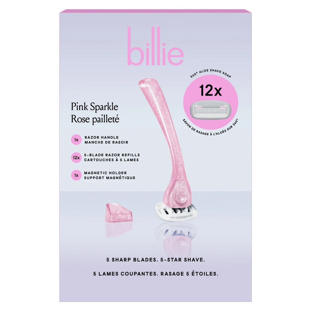 $6 OFF - Billie Pink Sparkle Women's Razor with Magnetic Holder, 12 cartridges