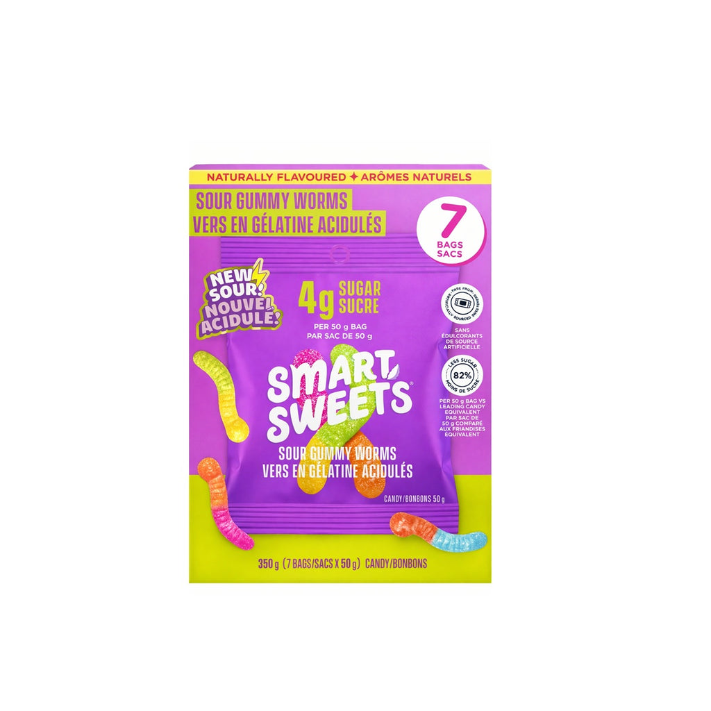 Smart Sweets Sour Gummy Worms, 7 x 50 g