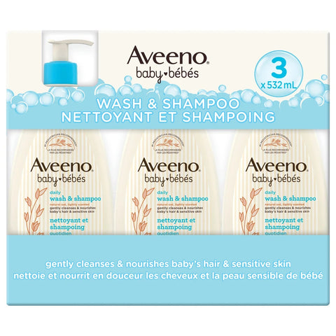 Aveeno baby Wash and Shampoo, 3 x 532 ml