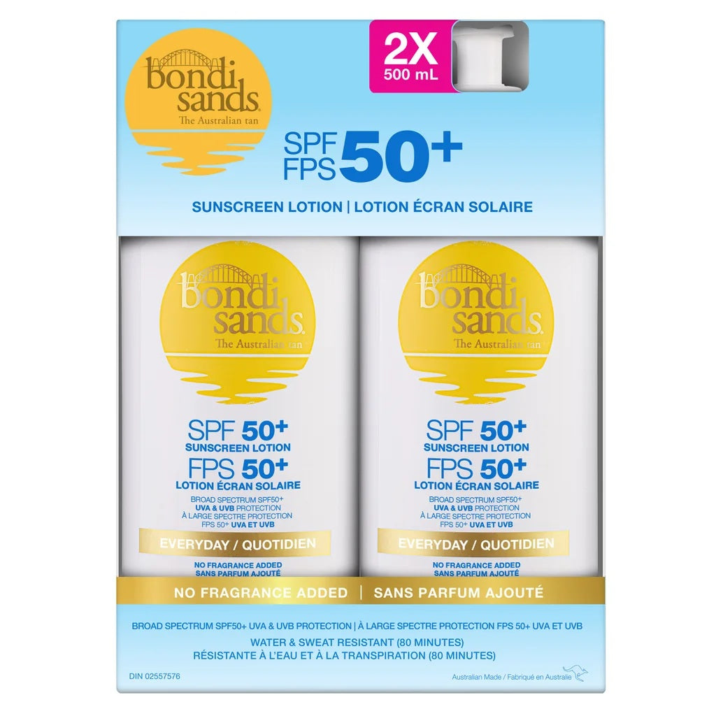 Bondi Sands SPF 50+ Everyday Sunscreen Body Lotion, 2 x 500 ml
