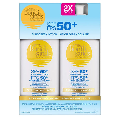 Bondi Sands SPF 50+ Everyday Sunscreen Body Lotion, 2 x 500 ml