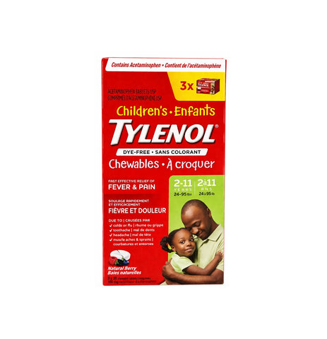 Tylenol Children's Chewable Pain Reliever Natural Berry tablets, 3 x 20 tablets