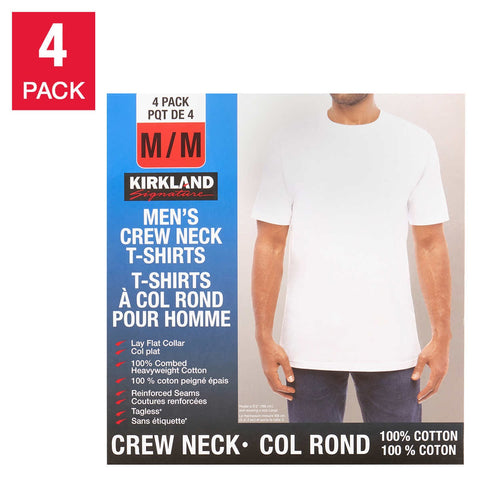 Kirkland Men's Crew Neck T-Shirt White L, 4 units