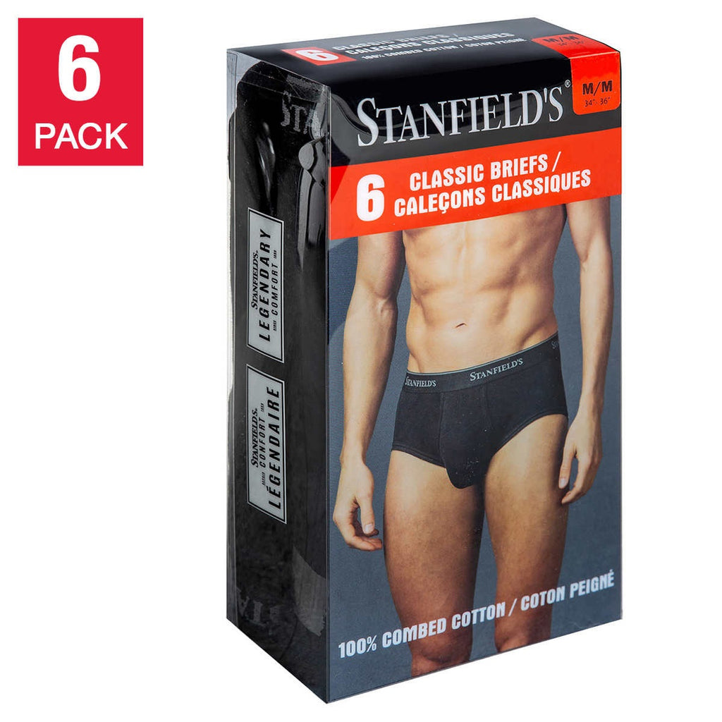 Stanfield's Men's Cotton Briefs Black L, 6 units