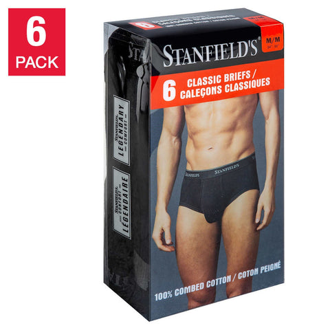Stanfield's Men's Cotton Briefs Black L, 6 units