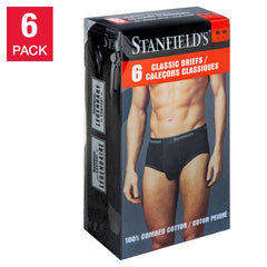 Stanfield's Men's Cotton Briefs Black L, 6 units