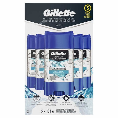 Gillette Clear Gel Antiperspirant and Deodorant, 5 x 108 g