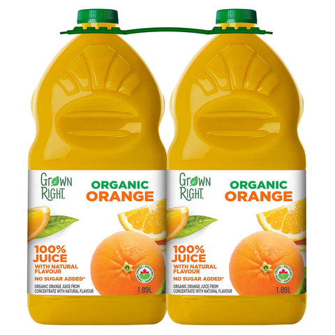 Grown Right Organic Orange Juice, 2 x 1.9 L