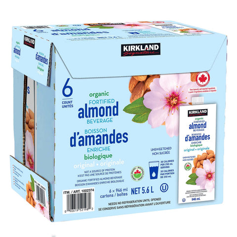 Kirkland Signature Organic Almond Beverage Original, 6 x 0.9 L