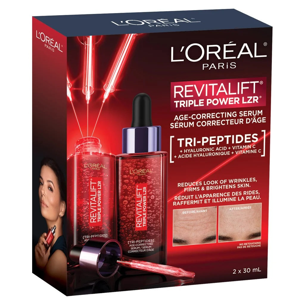 L'Oréal Paris Triple Power LZR Tri-Peptides Age Correcting Face Serum, 2 x 30 mL