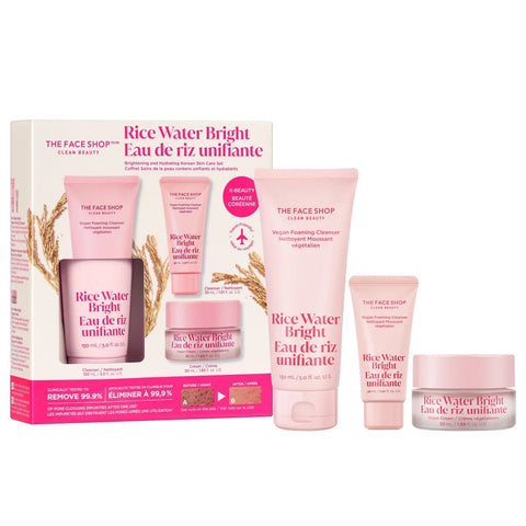 The Face Shop Rice Water Bright Vegan Brightening and Hydrating Skin Care Set, 1 kit