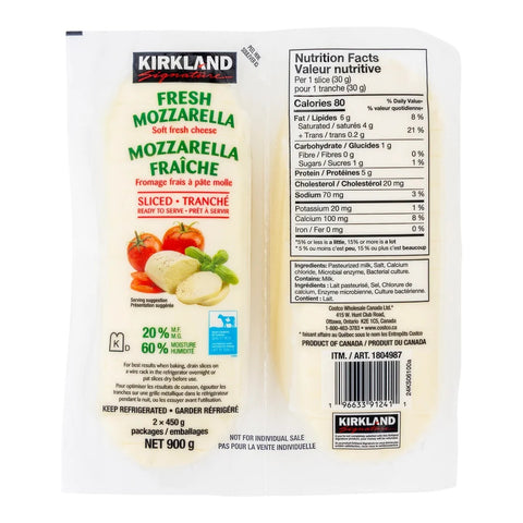 Kirkland Sliced Fresh Mozzarella, 2 x 450 g