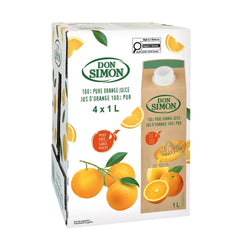 Don Simon 100% Squeeze Orange Juice - No Pulp, 4 x 1 L