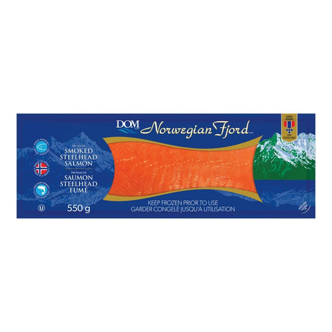 Dom Reserve Norwegian Fjord Frozen Smoked Sliced Steelhead Salmon, 550 g