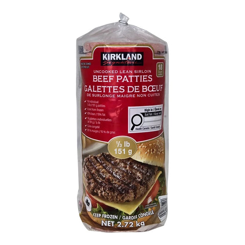 Kirkland Frozen Lean Sirloin Beef Patties, 18 x 151 g