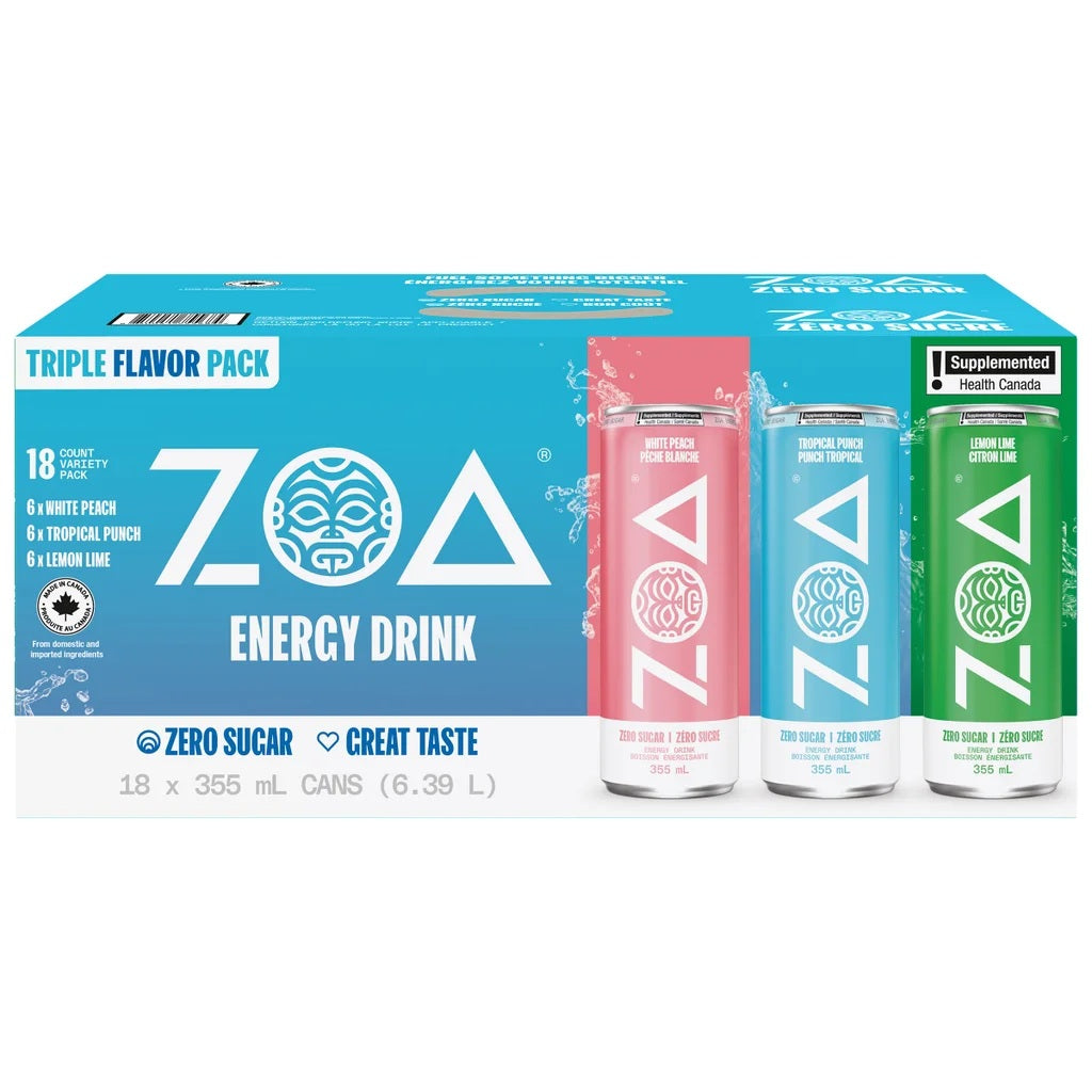 ZOA Zero Sugar Energy Drink Triple Flavour Variety, 18 x 355 ml