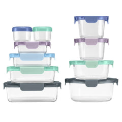 Ello Colour Lock Mixed Glass Meal Prep Food Storage Set, 20 pieces
