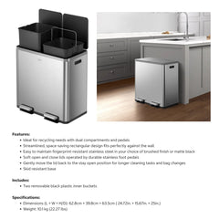 EKO 42L+42L Dual Compartment Stainless Steel Step Can, 2 bins