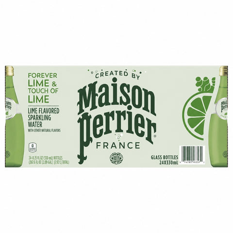 Maison Perrier Lime Sparkling Water Glass bottles, 24 x 330 mL
