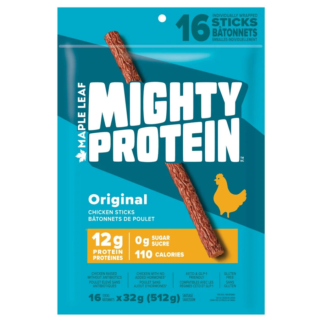 Maple Leaf Mighty Protein Original Chicken Sticks, 16 x 32 g