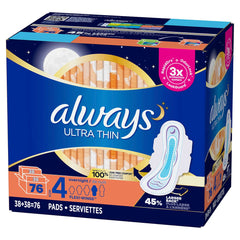 $4 OFF - Always Ultra Thin Overnight Pads, 76 pads