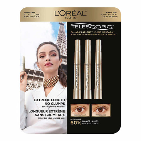 L’Oréal Paris Telescopic Mascara, 3 x 8 mL
