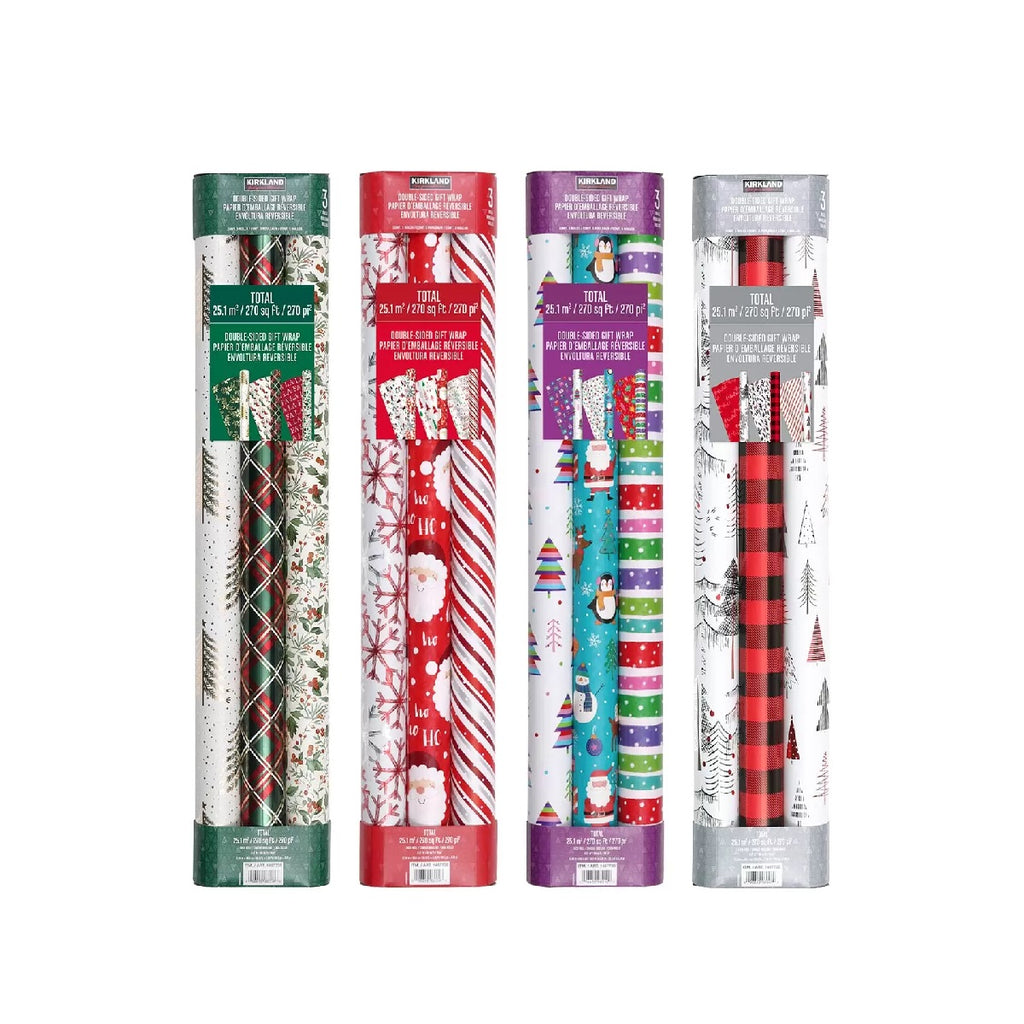 Kirkland Double Sided Christmas Wrap 270sq ft, 3 units