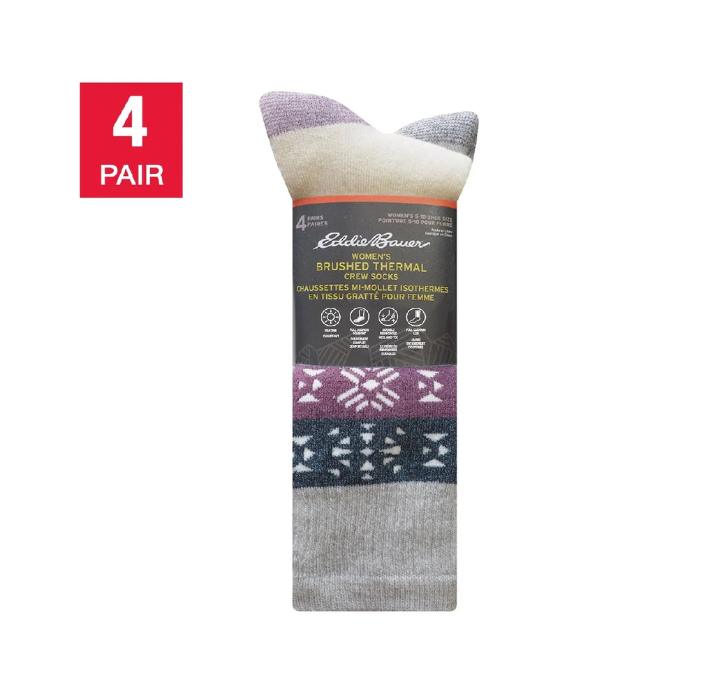 Eddie Bauer Women’s Brushed Thermal Crew Socks 5-10, 4 pairs