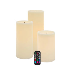 Glow Wick LED Colour Changing Wax Candles with Remote, 3 pieces