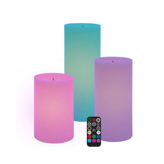 Glow Wick LED Colour Changing Wax Candles with Remote, 3 pieces