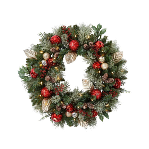 $15 OFF - Pre-Lit Wreath with 50 Battery Operated LED Lights 76.2 cm (30 in) Red, 1 unit