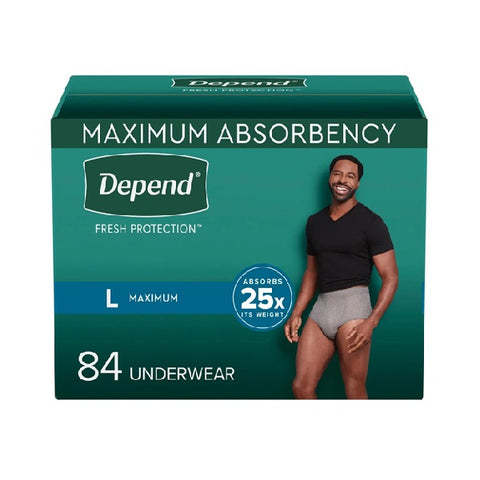 Depend Men's Maximum Absorbency Underwear Large, 80 units
