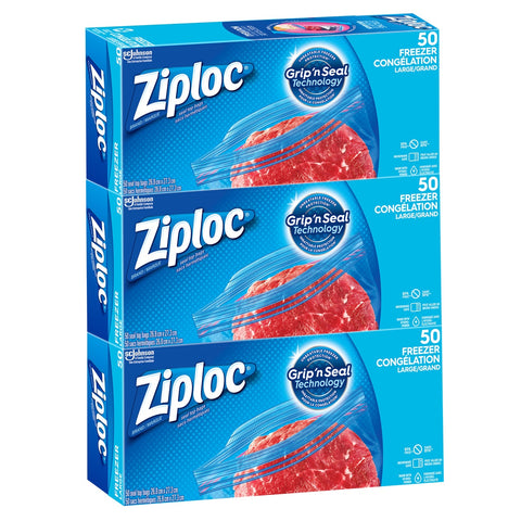 Ziploc Freezer Large Bags, 3 x 50 bags
